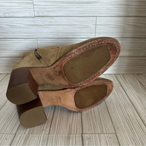 Frye ankle Tan Suede Studded Nora Side Zip women’s Booties - Picture 10 of 15